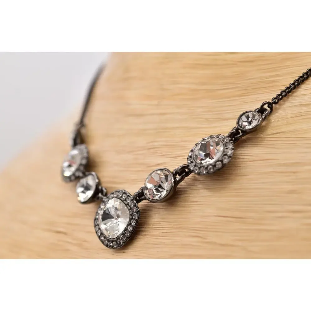 Givenchy Vintage Crystal Necklace Collar Sparkling Rhinestone Gunmetal Y2K BinBL - Picture 9 of 12